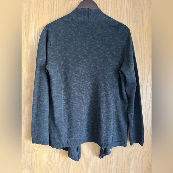 Eileen Fisher | Cardigan Open Front | Organic Linen Blend SZ Large Dark Gray - Picture 2 of 9
